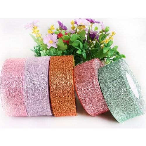 Metallic Ribbon Organza Ribbon For Wedding Party Decoration Gift Wrap Christmas Ribbons DIY Handmade Material (25yards 38mm)