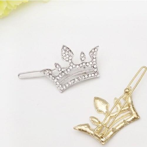 Sweet Princess Geometric Side Bangs Mini Hair Clips Women Hollow Out Tiara Crown Hairpins Glitter Rhinestone Vintage Barrettes