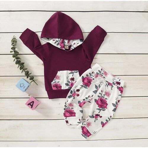 New Infant & Baby 2pcs Hooded outfit Girls fashion cotton Floral set Kids Children Autumn clothes Girl Hoodies Suit ST19103