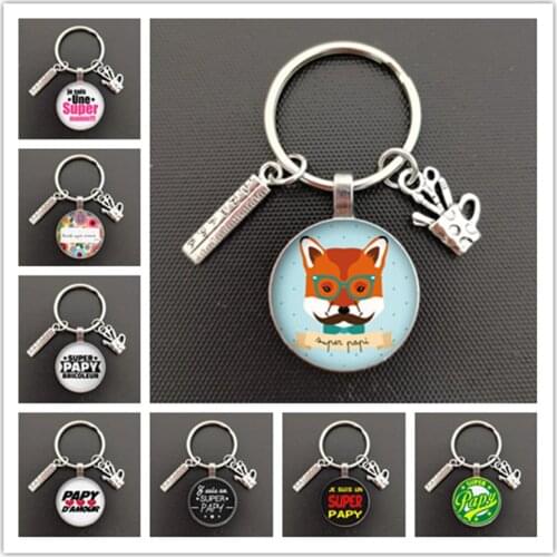 New Popular Super Mamie Key Ring Pattern Gift Papy Round Pendant Embossed Fashion Key Chain Pendant Handmade Gift