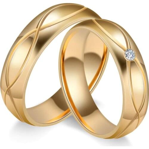 Wedding engagement couples rings sets for men women him her 18k gold tone zircon diamond titanium stainless steel jewelry gifts