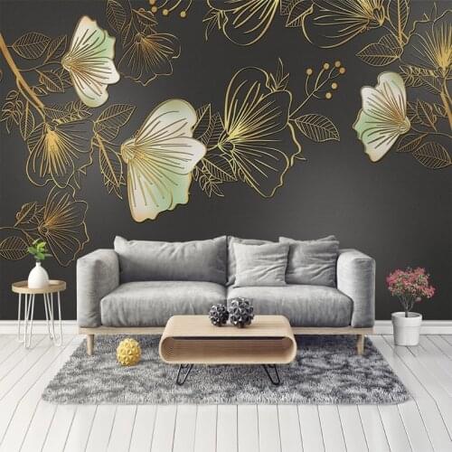 Custom Photo Wallpaper For Walls 3D Golden Embossed Flower Leaf Luxury Living Room TV Background Wall Mural Modern Wall Paper 3D