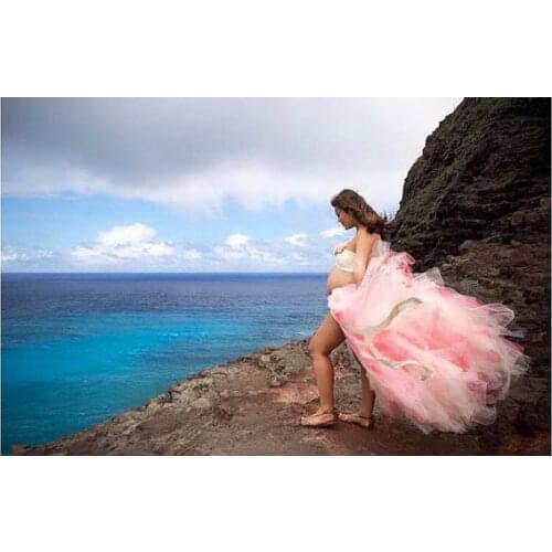 Pink Tulle Balll Gowns Maternity Long Tulle Skirts For Pregnant Women Lady cloth Photoshoots Photograph Puffy Tutu Skirt