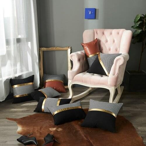 Modern Patchwork Leather Home Decoration Thorw Pillow Cases Geometric Stripe Cushion Covers For Sofa Home Car Decor Pillowcase