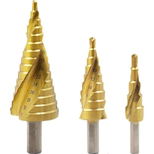 Triangular Shank Step Drill Bit HSS Straight Spiral Groove Center Cone Hole Cutter 4-12mm 4-20mm 4-32mm For Metal Wooding Tool