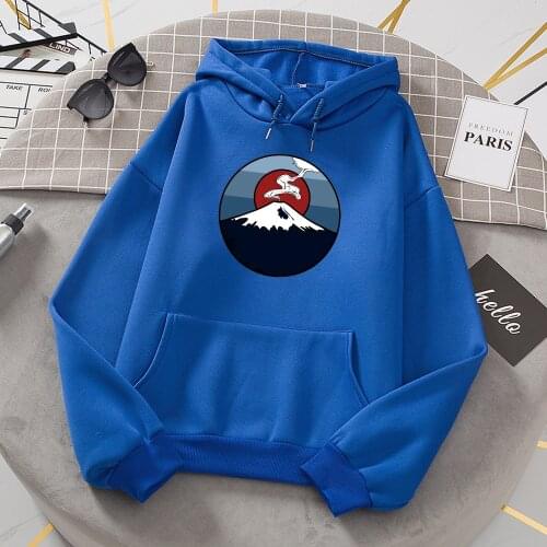 Hot Sale Loose Vintage Tops Japan Mount Fuji Ukiyo E Print Mens Hooded Coldproof Vogue Mens Sweatshirt Oversized Loose Hoodie