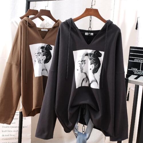 Hip hop oversize hooded sweatshirt women long sleeve autumn fashion print street hoodie teenager loose cotton pullover coat