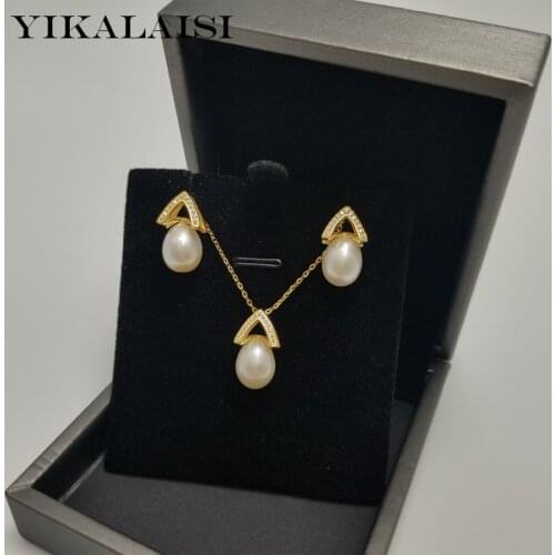 YIKALAISI 925 Sterling Silver Jewelry Pearl sets 2019 Fine Natural Pearl jewelry 8-9mm sets For Women wholesale