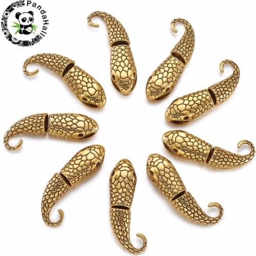 Pandahall 10sets Antique Gold Silver Color Snake Clasps Hooks End Cap Connectors for Cord Necklace Bracelet Jewelry Making