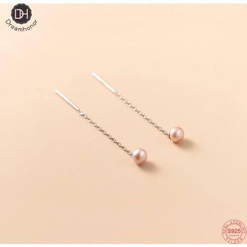 Dreamhonor Solid 925 Sterling Silver 4-5MM Round White/Pink/Purple Pearl Stud Earrings Wholesale