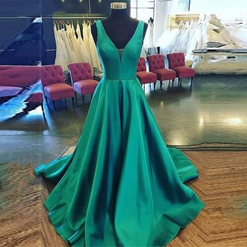AED102 Vintage Satin Evening Dresses Long Women A line Fashion Celebrity vestidos de fiesta de noche Front Split Prom Gowns