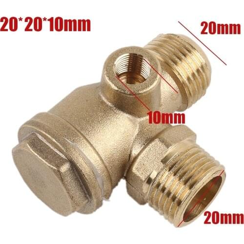 1pc Air Compressor Check Valve Repartment Air Compressor 3-Port Brass Male Threaded Check Valve Connector Tool 20*20*10mm