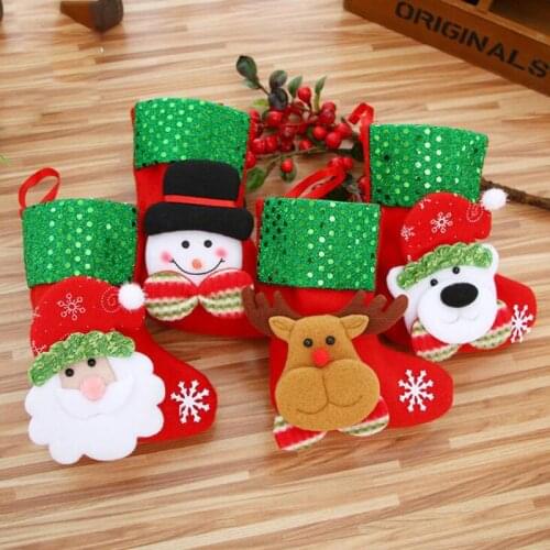 10pcs/lot Christmas Tree Toppers Xmas Stockings With Snowman Santa Claus Elk Drop Ornaments Festival Supplies For Party Decorate