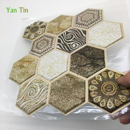 30*30cm*1pcs 3D Hexagon Emboss Tiles Wall Stickers Kitchen Bathroom Waist Line Art Mural Wall Decals Waterproof PVC Wall Decals