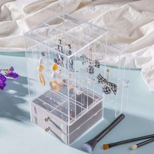 Acrylic Earring Display Stand Organiser Holder Earring Studs Storage Clear Jewelry Organizer Box Rack with Drawer5.1*5.1*10 Inch