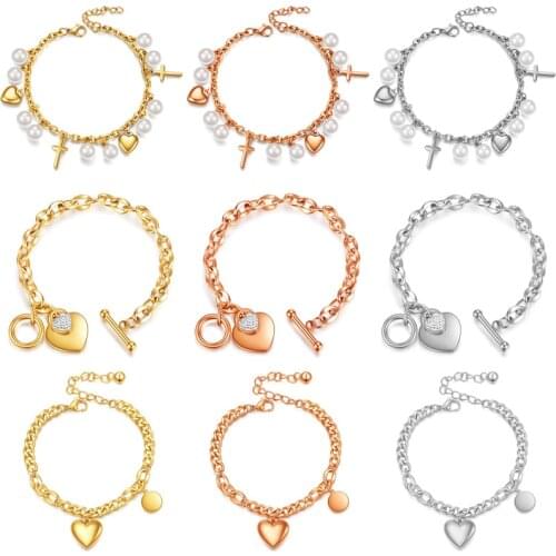 LETAPI New Angel Wings Charm Bracelets for Women Rose Gold Color Stainless Steel Heart Bracelet Female Jewelry Wholesale