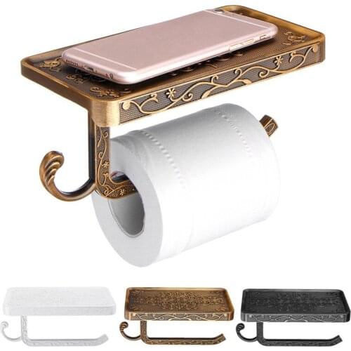 Antique Carved Zinc Alloy Bathroom Paper Mobile Phone Holder With Shelf Bathroom Towel Rack Toilet Paper Holder Tissue Boxes