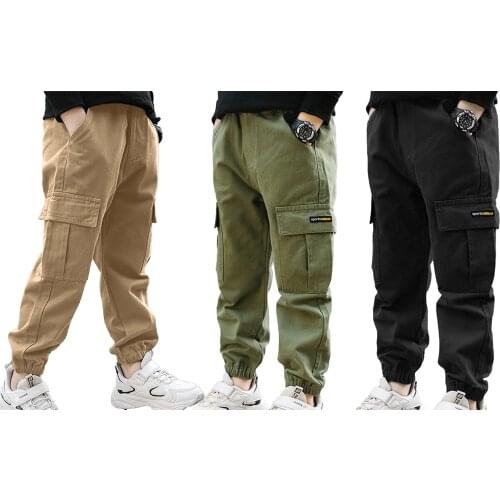 Kids Boys Pants Fashion Cotton Sports Trousers Children Pure Color Casual Cargo Pants For Teenage Boys Jogger Pants 6 8 10 12 14