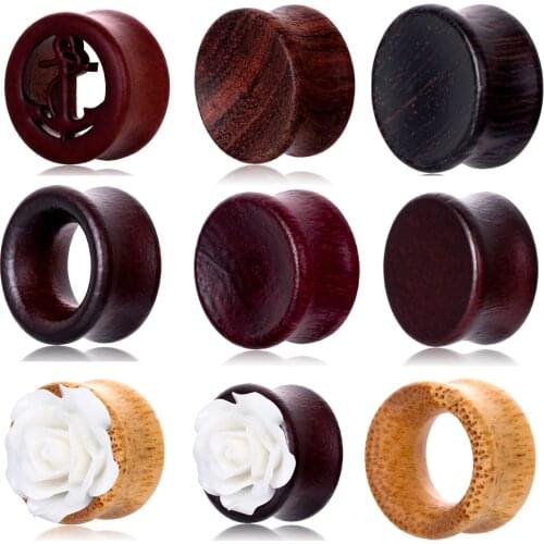 JUNLOWPY 1 Pair Wood Ear Gauges Tunnlel Stretchering Kits Wooden Earrings Plugs Hollow Piercing Expanders Men Flesh Tunnels