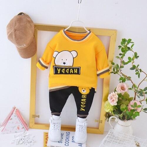 New Children Winter Clothes Warm Thicken Girls Baby Boy Clothing Sweaters Pants 2Pcs/Sets Kids Patchwork Add Velvet Tracksuits