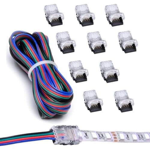 RGB Strip Light Connector (10 PCS) for 5050 Waterproof(PU/Epoxy Only)10mm with 22 Gauge 4 Pin Extension Wire (40 Feet/12 Meters)