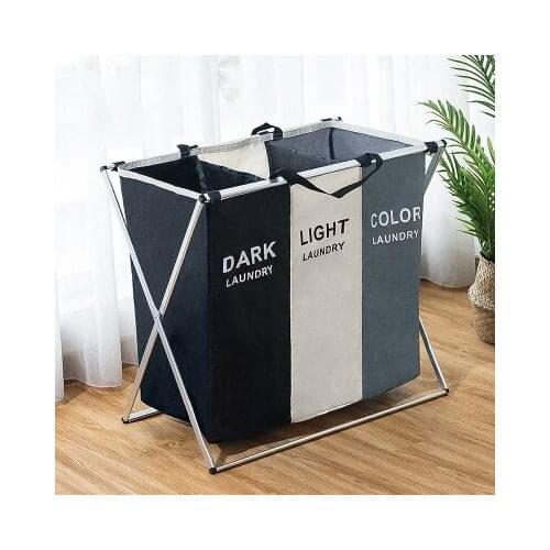 Dirty Clothes Storage Basket Oxford 3 Grid Laundry Bag Washroom Clothing Organizer Collapsible Folding Large Laundry Hamper