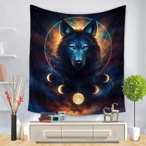 Creative 3D Wolf Tapestry Wall Hanging Polyester Thin Boho Style Shop Dream Net Printing Tapestry Living Room Bedroom Decoration