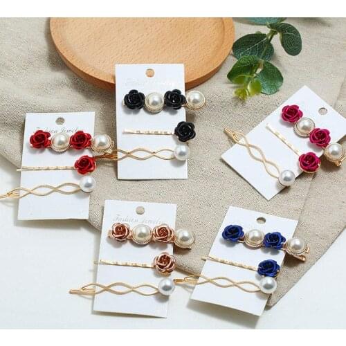 Metal Painting Oil Colorful Flower Imitation Pearl Hairpin Hair Clip for Women Fashion Handmade Party Wedding Headdress Barrette