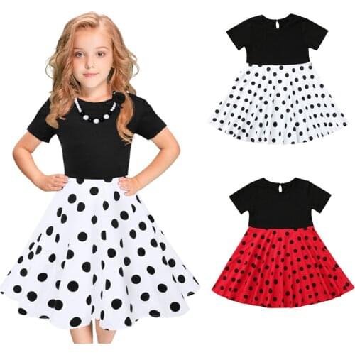 Fashion Children Baby Girls Dress Summer Kids Girls Vintage Dress Polka Dot Princess Swing Rockabilly Party Dresses Clothes