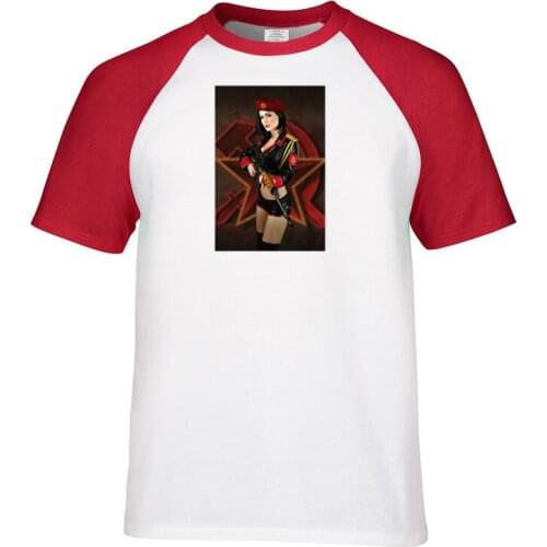 Sex girl in uniform and hammer gun Print Raglan Sleeve T Shirt O-Neck Men T-Shirt Simple Tops Homme