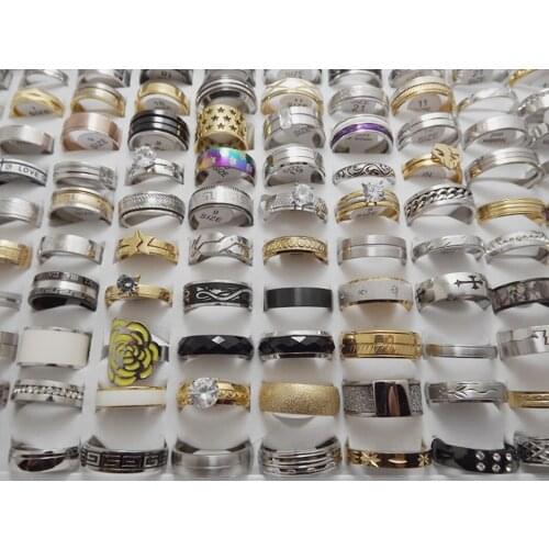 Wholesale 100 pcs high quality Fashion mixing 100 different styles Stainless Steel rings
