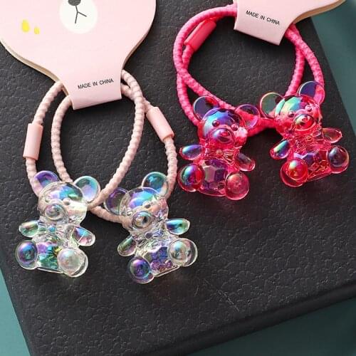A pair Cute Baby Transparent Bear Hair bands Hair accessories Girls hair ring rubber band elastic hair band Kids headwear