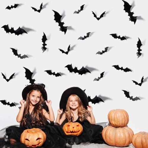 DIY Halloween Party Supplies PVC 3D Decorative Scary Bats Wall Decal Wall Sticker, Halloween Eve Decor Home Window Decoration