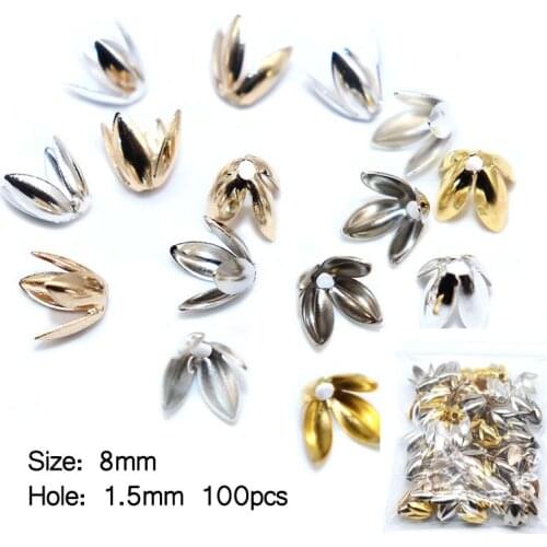 100pcs/lot 8mm 4 Petal Silver Plated Bead Caps Flower Petal End Bead Cap for Jewelry Making Spacer Beads Caps Charms
