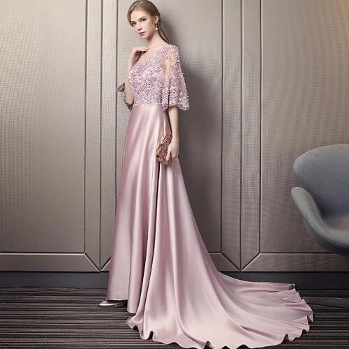 2020 Luxury Beading Flowers Satin Mother of the Bride Dresses Bean Paste Color Half Sleeves Wedding Mother Gowns