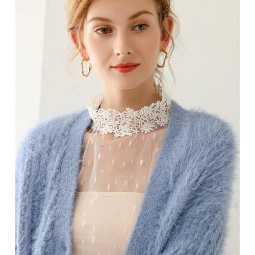 Detachable Collar Shirt Female False Collar Front Tie White Fake Collar Stand Beads Detachable Collar Fake Women Vintage Crystal