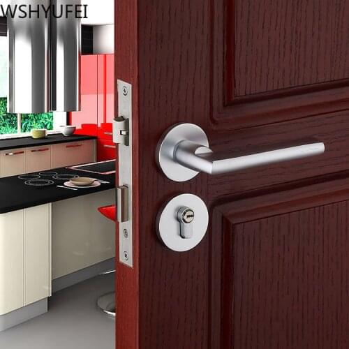 Silver white simple space aluminum solid split door lock indoor bedroom wooden door simple atmosphere door lock new home must