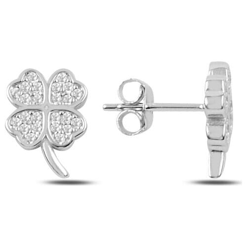 Silverlina Silver Zircon Stone Clover Earrings