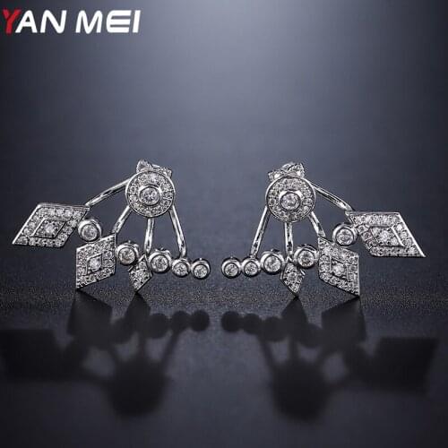 YANMEI Rhinestone Geometric Stud Earrings For Women Rhombus Round Crystal Earring Mirco Pendientes Fashion Jewelry YME9064