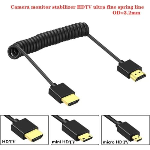 Super Soft HDMI 2.0 male to Micro Mini HDMI-compatible male Thin 4k hd Light-weight Portable SLR camera Telescopic spring cable