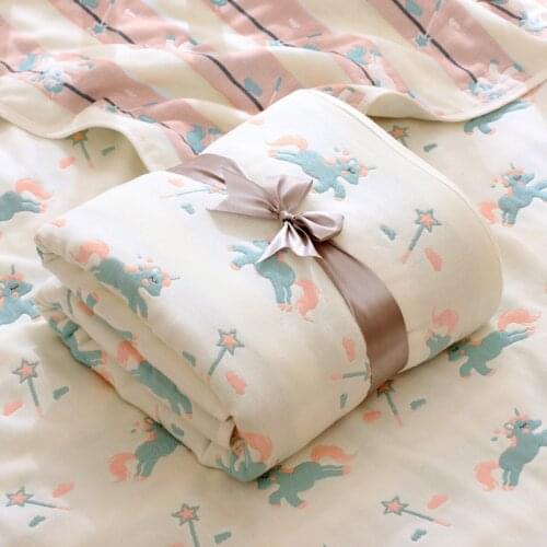6 Layers 110X110 super soft thick cotton muslin blanket swaddle blanket unicorn stroller cover Bath Towel baby receiving blanket