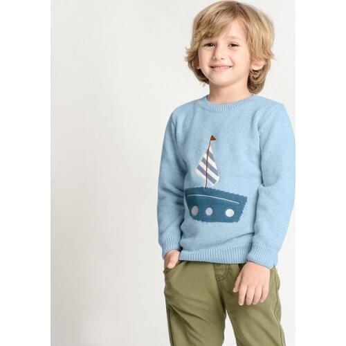 Children Boy Sweater Boat Print Soft Cotton Top Cartoon Sweaters For Girls Clothes Spring Autumn Pullover Teen Outerwear Unisex