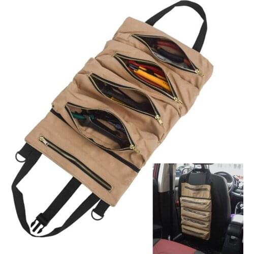 Tactical Car Seat Back Bag Outdoor Portable Canvas Handbag High Capacity Multi-function Car Tools Storage Pockets Attachment Bag