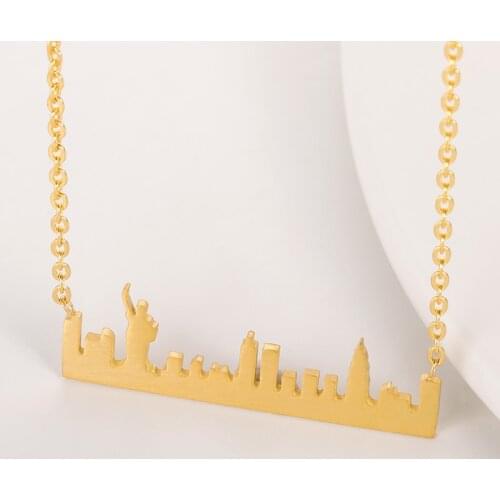 Vintage Stainless Steel New York Skyline Necklace Women Ethnic Jewelry Rose Gold Color US Cityscape Pendant Necklaces Colar