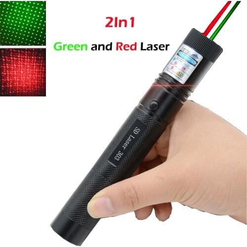 High power 2 in 1Hybrid Red Green Laser pointers Adjustable Focus 5mw 532nm powerful Hunting Lazer sight Burning Match