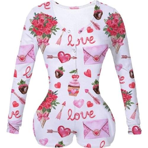 Women Custom Made Love Letter Sublimation Print Summer Long Sleeves Onesie