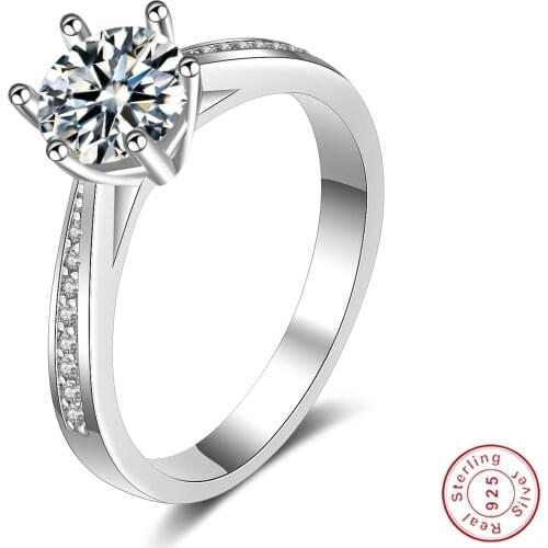 HOT SALE 100% 925 Sterling Silver 1carat Heart Arrow Zircon Stone 6-claw Finger Rings for Women Wedding Statement Jewelry Gift