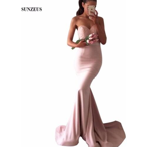 Mermaid Sweetheart Long Pink Bridesmaid Dresses Real Photos Beaded Lace Bodice Women Wedding Party Dress BDS038