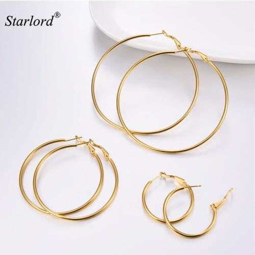 Gold Color Hoop Earrings Small/Medium/Big Size 30/50/70mm Gold/Black/Stainless Steel Circle Hoop Earrings 3GE33305070K
