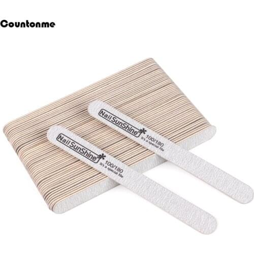 100Pcs Wood Stick Nail Files Wooden Nail Art File 100/180 Grit Sanding Grinding Buffer Double Sided Files for Manicure Tools